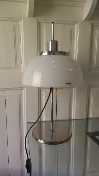 Vintage Guzzini White Mushroom Table Lamp Mid Century Chrome Acrylic