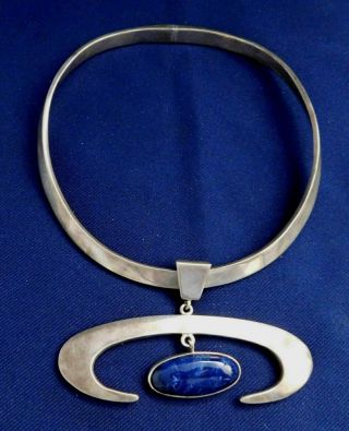 Mexico Artisan Sterling Silver Lapis Vintage Collar Necklace
