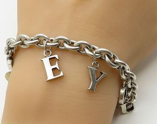 925 Sterling Silver - Vintage I Love You Charms Chain Bracelet - B2536