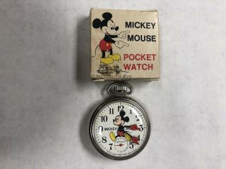Vintage Wind Up Mickey Mouse Pocket Watch By Bradley.  With Box