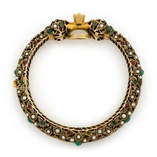 Antique Vintage Nouveau 14k Gold Mughal Emerald Hinged Wedding Bangle Bracelet 7