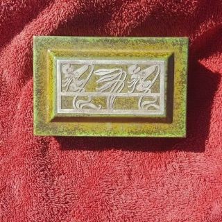 Vintage Heintz Box 4099 Flower Motif Sterling On Bronze,  Green