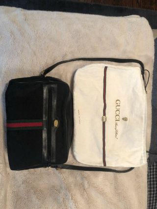Vintage Gucci Shoulder Bag Purse Gg Monogram Authentic 80s Black Crossbody