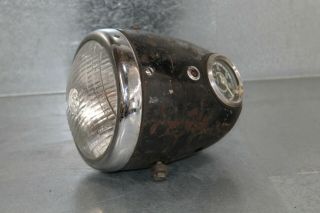 Vintage Bultaco Black Headlight W/ Speedo Speedometer Tachometer