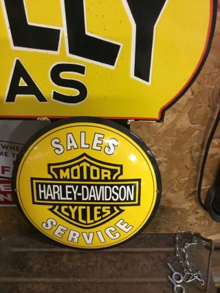 Vintage Harley Davidson Motor Cycles Porcelain Metal Gas Oil Pump Plate Sign