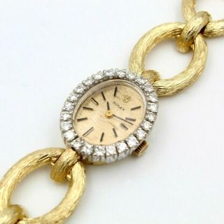 Rolex 14k Solid Gold Case & Band 1.  20 Cttw Diamond Bezel Vintage 13mm Watch 6375
