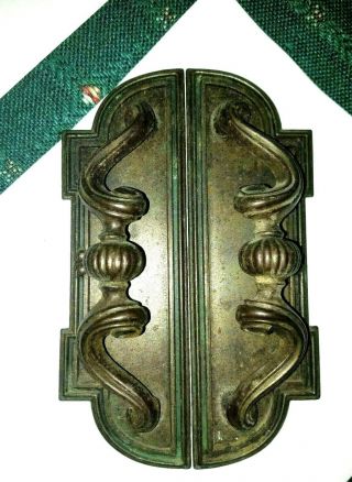 Vintage French Country Carved Brass Door Pulls With Back Plate Bs (2)