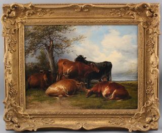 Antique Thomas Sidney Cooper English Bucolic Country Cow Landscape Oil Painting