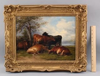 Antique THOMAS SIDNEY COOPER English Bucolic Country Cow Landscape Oil Painting 2