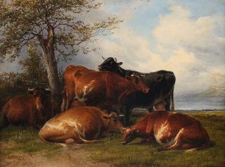 Antique THOMAS SIDNEY COOPER English Bucolic Country Cow Landscape Oil Painting 3