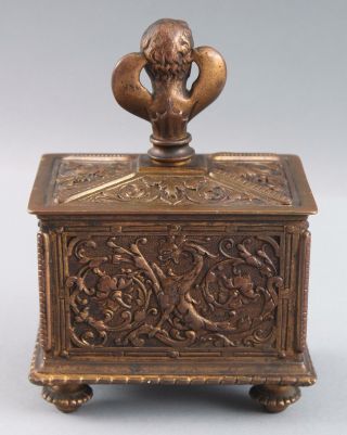 Antique Victorian Cast Bronze Gothic Devil & Gargoyle Playing Card Press Box NR 8