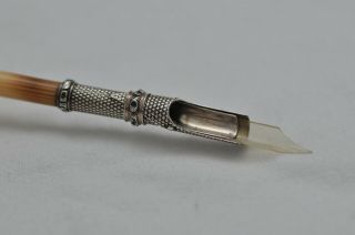 Rare Vintage Patterned Silver Bramah Style Clip Dip Fountain Pen Porcupine Quill 3