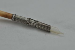 Rare Vintage Patterned Silver Bramah Style Clip Dip Fountain Pen Porcupine Quill 4