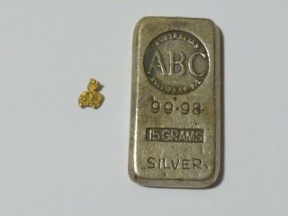 Vintage Australian Bullion Co Silver Ingot Bar 15 Grams.  Very Rare,  Gold Nugget