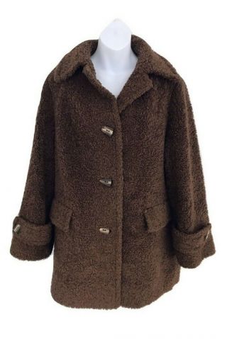 Aquascutum Ladies Vintage Brown Teddy Bear Faux Fur Coat Jacket Approx Uk 16