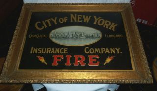 Antique City Of York Insurance Co.  Fire Framed Metal Sign 24.  5x32.  5