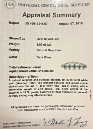 VINTAGE EGL 18K DIAMOND/NATURAL SAPPHIRE BRACELET 7.  40 CT VS2 - SI2 RETAIL $14,  000 10