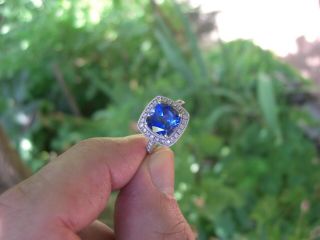 Vintage 5.  23ct Ceylon Blue Sapphire Diamond 14k Gold Halo Ring Square Cut Estate