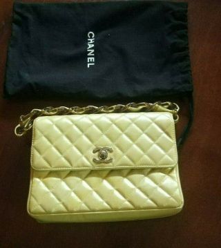 100 Authentic Vintage Chanel Mini Flap Bag Bekko Strap Patent Leather Gold Perl