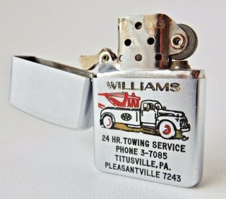 Vintage Rare Zippo Truck Advertising Lighter 1958 Williams Towing Service