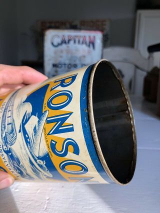 RARE Antique RONSON MOTOR OIL Pennsylvania Quart Tin Can Plane Car Train Sign 11