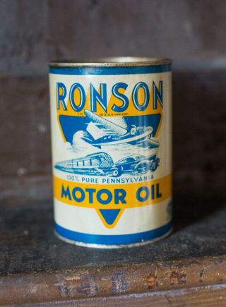 Rare Antique Ronson Motor Oil Pennsylvania Quart Tin Can Plane Car Train Sign