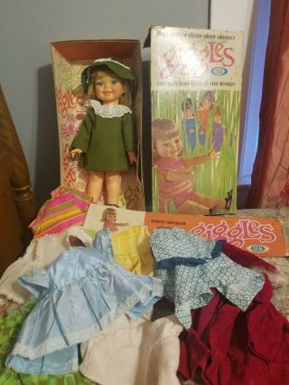 Vintage Ideal Giggles Doll With Extra Outfits,  Hats,  And Shabby Box 1967