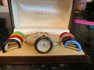 Authentic Vintage Gucci 1100 - L Womans Watch Bracelet W/changeable Colored Bezels