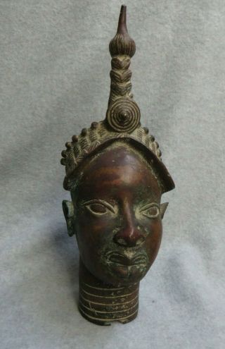 African Vintage Benin Bronze Head Of Queen