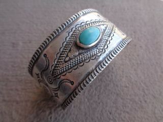 Old Navajo Ingot Bracelet With Repousse And Turquoise Old Pawn Antique Early