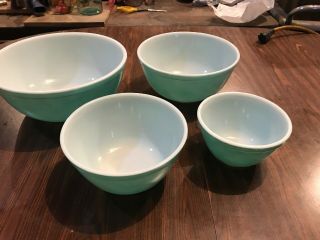 Set Of 4 Vintage Pyrex Turquoise Mixing Bowls 401 402 403 404 Euc