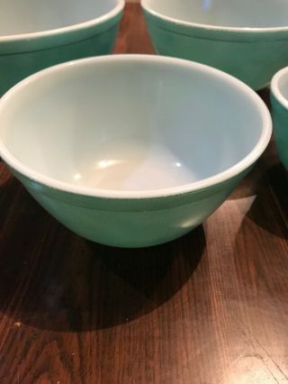 Set of 4 Vintage Pyrex Turquoise Mixing Bowls 401 402 403 404 EUC 3