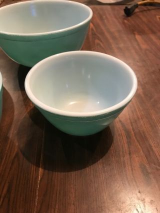 Set of 4 Vintage Pyrex Turquoise Mixing Bowls 401 402 403 404 EUC 5