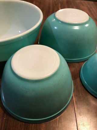 Set of 4 Vintage Pyrex Turquoise Mixing Bowls 401 402 403 404 EUC 6
