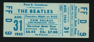 Beatles Vintage Very Rare 1965 San Francisco Full Ticket