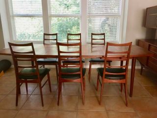 Danish Mid Century Modern Teak Dining Room Set,  Table,  Chairs,  Credenza,  Hutch 10