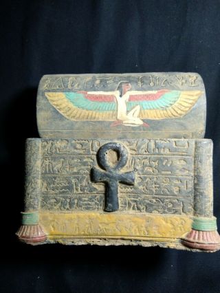 Rare Antique Ancient Egyptian Box Isis And Key Of Life 1279 Bc