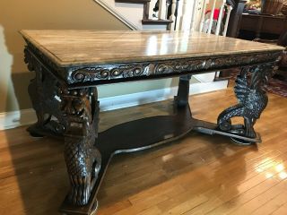 Table Marble Top,  Gargoyle Carved Legs (36 X 60 Inches),  Height 28 1/2 Inch