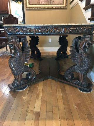 Table Marble top,  gargoyle carved legs (36 X 60 inches),  height 28 1/2 inch 5