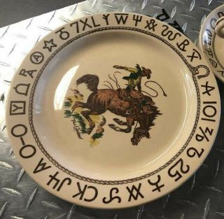 3 Vintage Wallace China Westward Ho Rodeo 10 - 1/2 " Dinner Plate Till Goodan Art