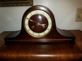 Vintage Linden Art Deco 8 Day Mantle Clock Germany Mahogany 101801 Wind Up Key