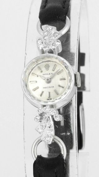 Vintage Ladies Rolex Precision Solid 18kt Gold Diamond Wrist Watch