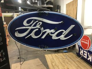 Double Sided Porcelain Neon Ford Dealership Sign RARE VERSION 4