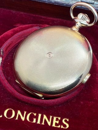 Solid 18k Gold Longines 1/4 Hour Repeater Pocket Watch Full Hunter 52MM W/ Box 10