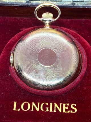 Solid 18k Gold Longines 1/4 Hour Repeater Pocket Watch Full Hunter 52MM W/ Box 9