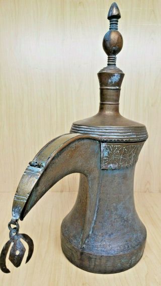Old Dallah Middle Eastern Arabic Islamic Large Brass Coffee Pot 4
