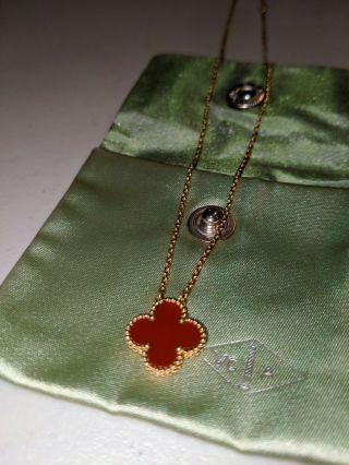 Authentic Van Cleef & Arpels Vintage Alhambra Necklace Carnelian 18k Yellow Gold