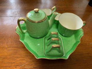 Royal Winton/grimwades Vintage 1930 - 50 6 Piece Breakfast Set Green & Gold Leaf