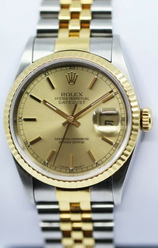 Vintage Rolex Datejust 16233 W 18k Two Tone Jubilee 36mm Mens,  Box / Papers