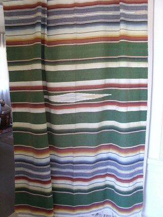 Huge Vintage Wool Mexican Serape Saltillo Rug Blanket 7 Feet X 5 Feet 89 " X 60 "